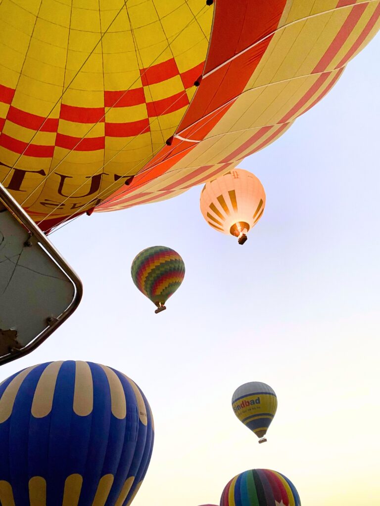 Hot air balloons in the sky in Luxor, Egypt