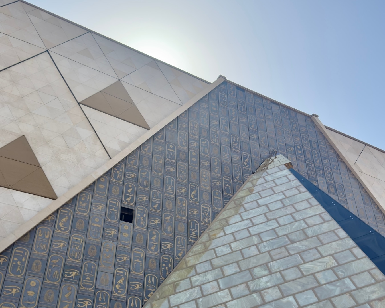 Exterior architecture of the Grand Egyptian Museum near the Pyramids of Giza